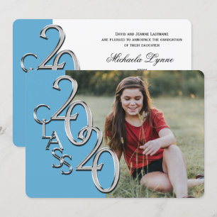 Silver Light Blue 2020 Photo Afstuderen Invitation Kaart