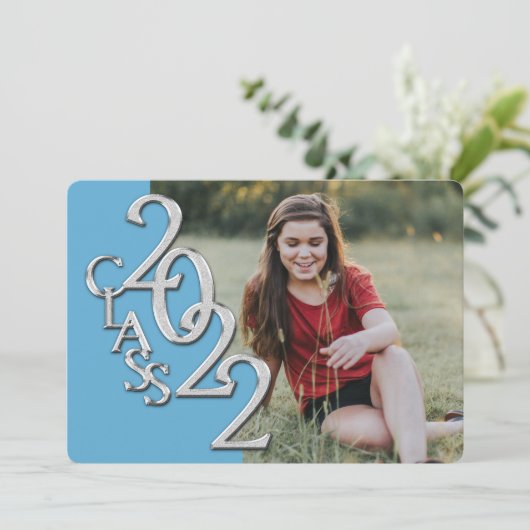 Silver Light Blue 2022 Invitation de graduation ph (Debout devant)