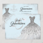 Silver Light Blue Lace Diamond Gown Quinceanera Kaart (Voorkant / Achterkant)
