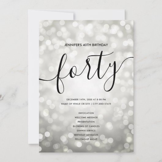 Silver Lights 40th Birthday Menu Programme (Devant)