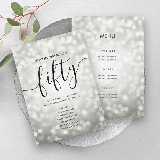 Silver Lights 50th Birthday Menu Programme