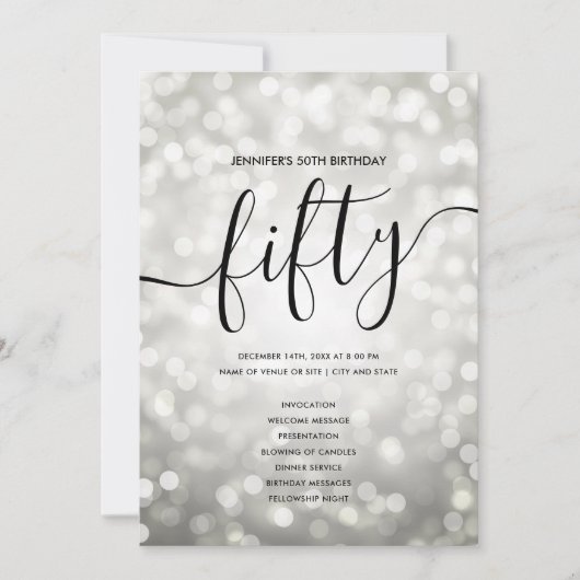 Silver Lights 50th Birthday Menu Programme (Devant)