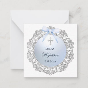 Silver Lijst Blue Bow Doop Gift Enclosure Notitiekaartje