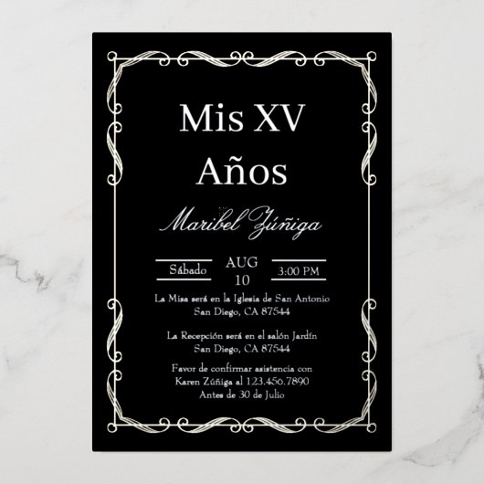 Silver lijst Quinceanera uitnodiging (Voorkant)