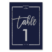 Silver lijst script navy blue table number kaart (Achterkant)