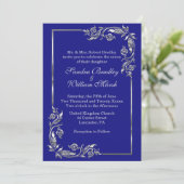 Silver Lijst Stunning Navy Invitation Kaart (Staand voorkant)