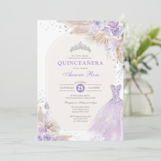 Silver Lila Boho Floral Quinceañera 15e verjaardag Kaart (Staand voorkant)