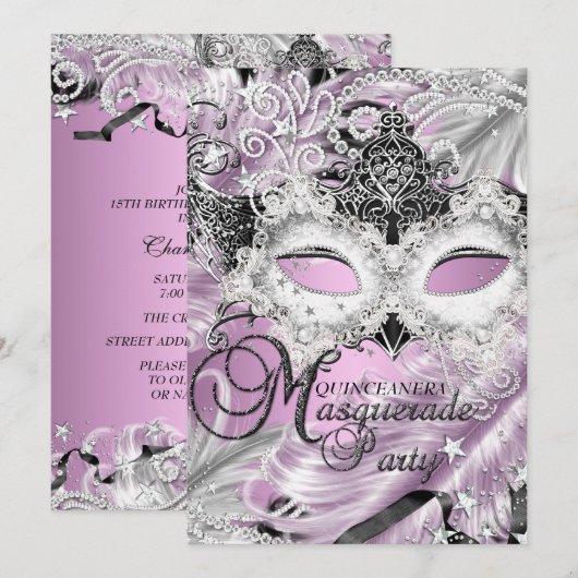 Silver Lila Sparkle Masquerade Quinceanera Kaart (Voorkant / Achterkant)