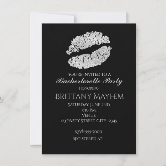 Silver Lips KISS Bachelorette Party Invitation (Devant)