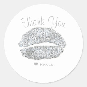 Silver Lips Kiss Makeup Beauty Glam Chic Custom Ronde Sticker