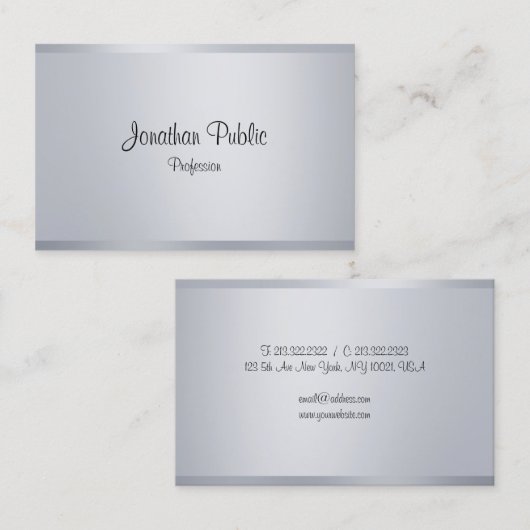 Silver Look Elegant Handgeschreven Script Sjabloon Visitekaartje (Voorkant / Achterkant)