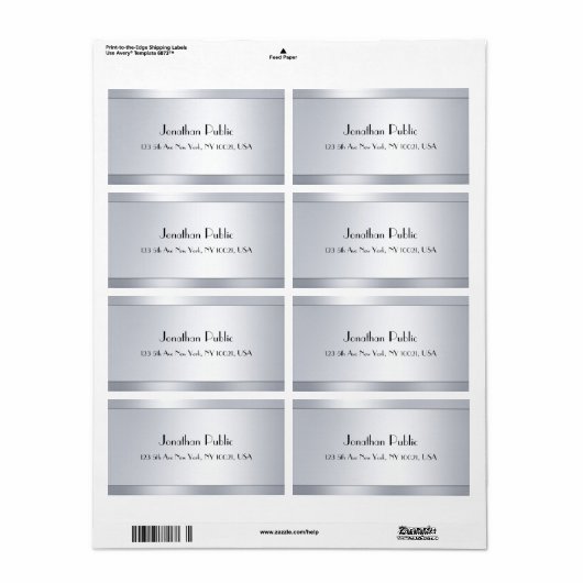 Silver look Elegant Script Glamor Modern Sjabloon Etiket (Full Sheet)