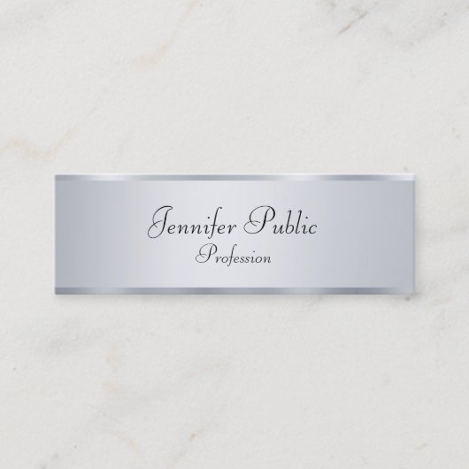 Silver look Modern Elegant Handgeschreven Sjabloon Mini Visitekaartje (Voorkant)