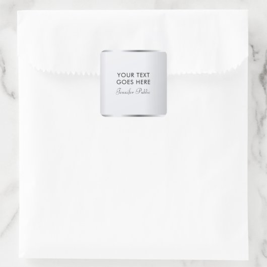 Silver Look Sjabloon Typografie Script Modern Vierkante Sticker (Tas)