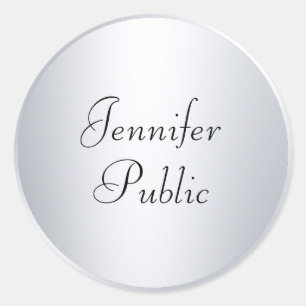 Silver look Typografie Moderne Sjabloon Aangepast Ronde Sticker