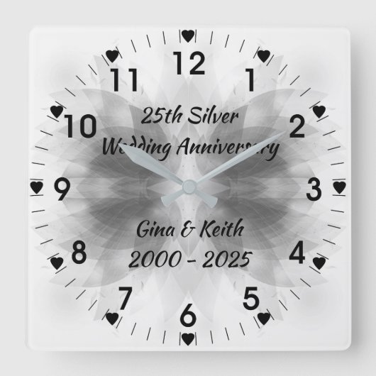 Silver Lotus 25th Silver Wedding Jubileum Vierkante Klok (Voorkant)