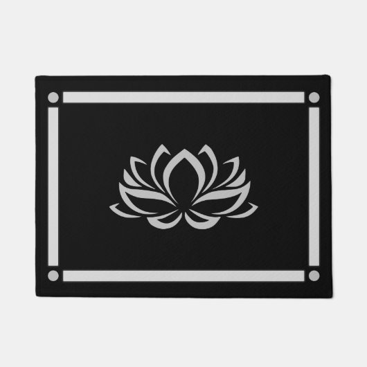 Silver Lotus op Black Doormat Deurmat (Voorkant)