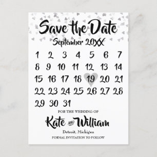 Silver Love Heart Calendar Save the Date Aankondigingskaart