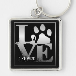 Silver Love Paws Personalized Sleutelhanger
