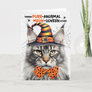 Silver Maine Coon Cat PURRanormale MEOWolween Feestdagen Kaart