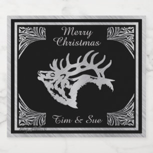 Silver Majestic Bull Elk Silhouette Bier Etiket