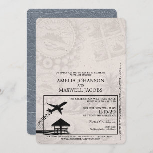 Silver Maldives Passport Wedding Invitation Kaart