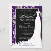 Silver Marble, Black en Paarse bruidsuitnodiging Kaart (Voorkant)