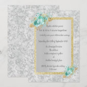 Silver marble floral bruiloft met aqua floral gold kaart (Voorkant / Achterkant)