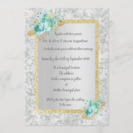 Silver marble floral bruiloft met aqua floral gold kaart