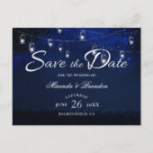 Silver Mason Jar String Lights Blue Save the Date Aankondigingskaart (Voorkant)