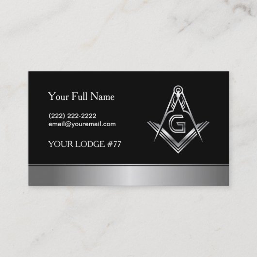 Silver Masonic Business Card-sjabloon | Freemason Visitekaartje (Voorkant)