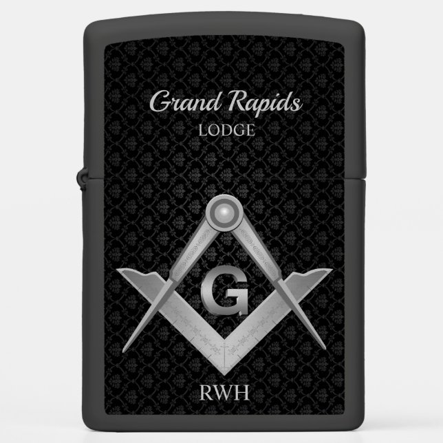 Silver Masonic Monogrammed Zippo Lighter (Voorkant)
