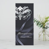 Silver Masquerade Black Bridal Shower Invitation Kaart (Staand voorkant)