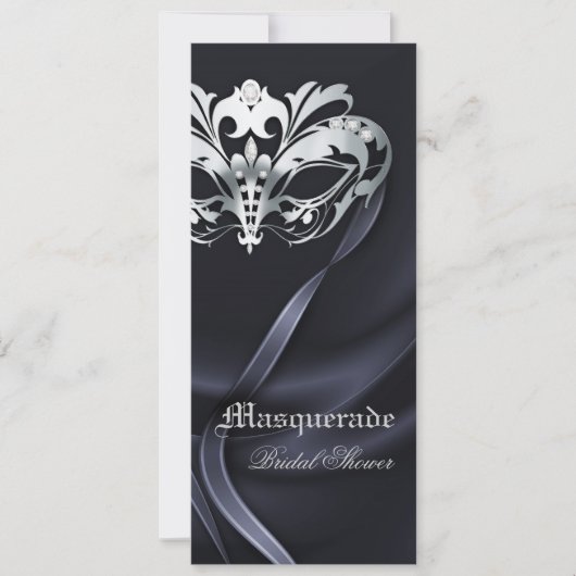 Silver Masquerade Black Bridal Shower Invitation Kaart (Voorkant)