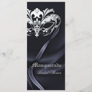 Silver Masquerade Black Bridal Shower Invitation Kaart