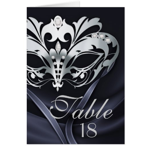 Silver Masquerade Black Table Number Kaart (Voorkant)