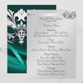 Silver Masquerade Blauwgroen Jewel Weddenschap Men Menu (Voorkant / Achterkant)
