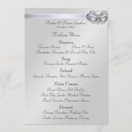 Silver Masquerade Blauwgroen Jewel Weddenschap Men Menu (Voorkant)