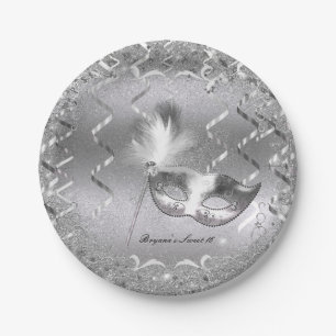 Silver Masquerade Masker Elegant Ball Birthday Par Papieren Bordje
