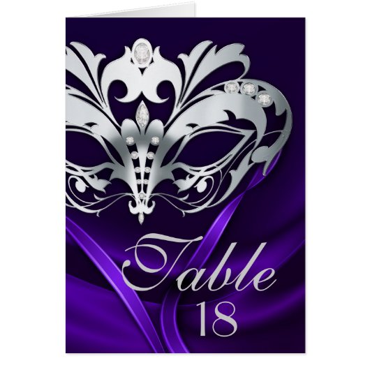 Silver Masquerade Paars Table Number Kaart (Voorkant)