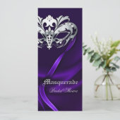Silver Masquerade Paarse Bridal Shower Uitnodiging (Staand voorkant)