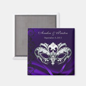 Silver Masquerade Paarse Save The Date Magnet Magneet (Voorkant / Achterkant)