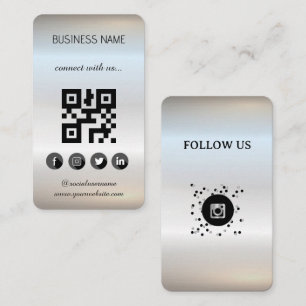 Silver -Médias sociaux QR Code Carte de visite