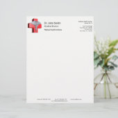 Silver Medical 3D Caduceus Cross Red Briefhoofd (Staand voorkant)