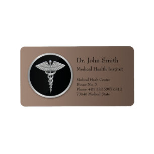 Silver Medical Caduceus - Adres Label