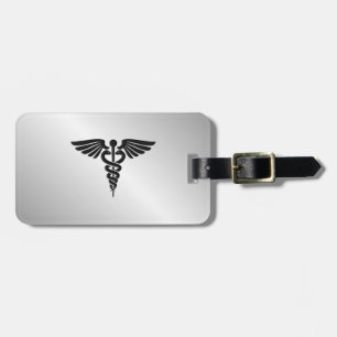 Silver Medical Caduceus Bagagelabel