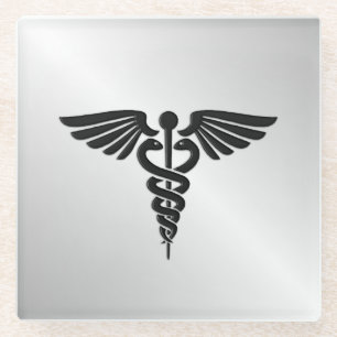 Silver Medical Caduceus Glazen Onderzetter