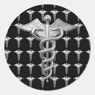 Silver Medical Caduceus Ronde Sticker