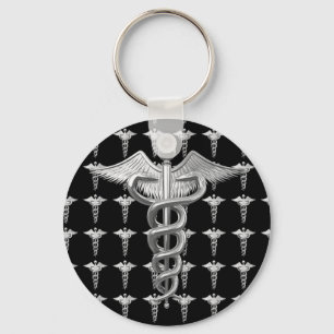 Silver Medical Caduceus Sleutelhanger