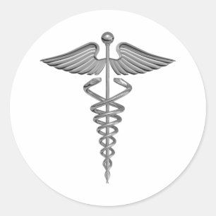 Silver Medical Symbool Ronde Sticker